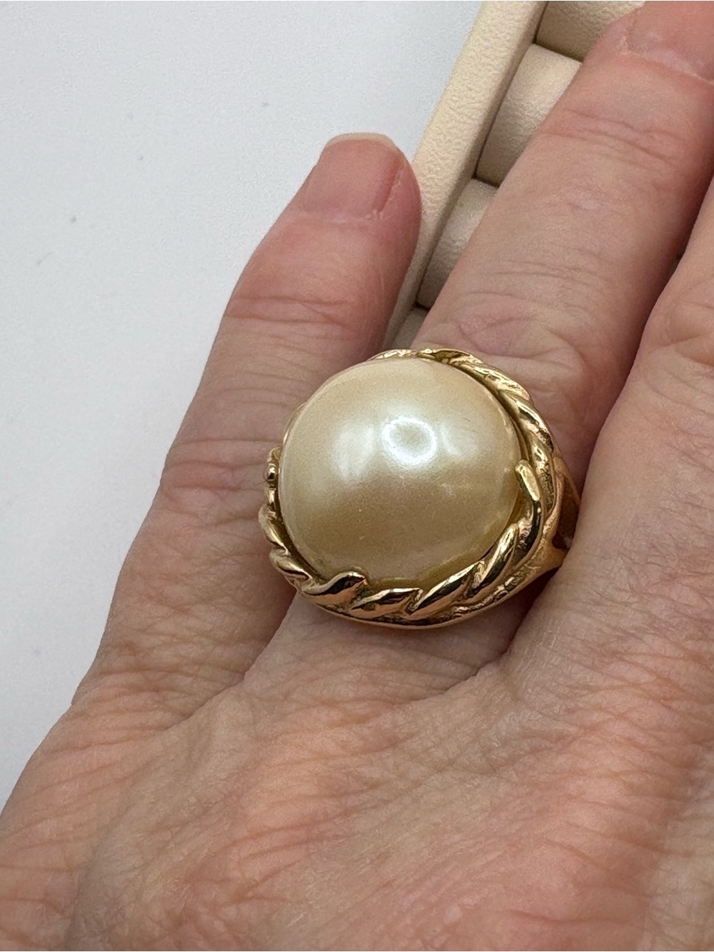 Gold Pearl Dome Statement Vintage Ring New Listing